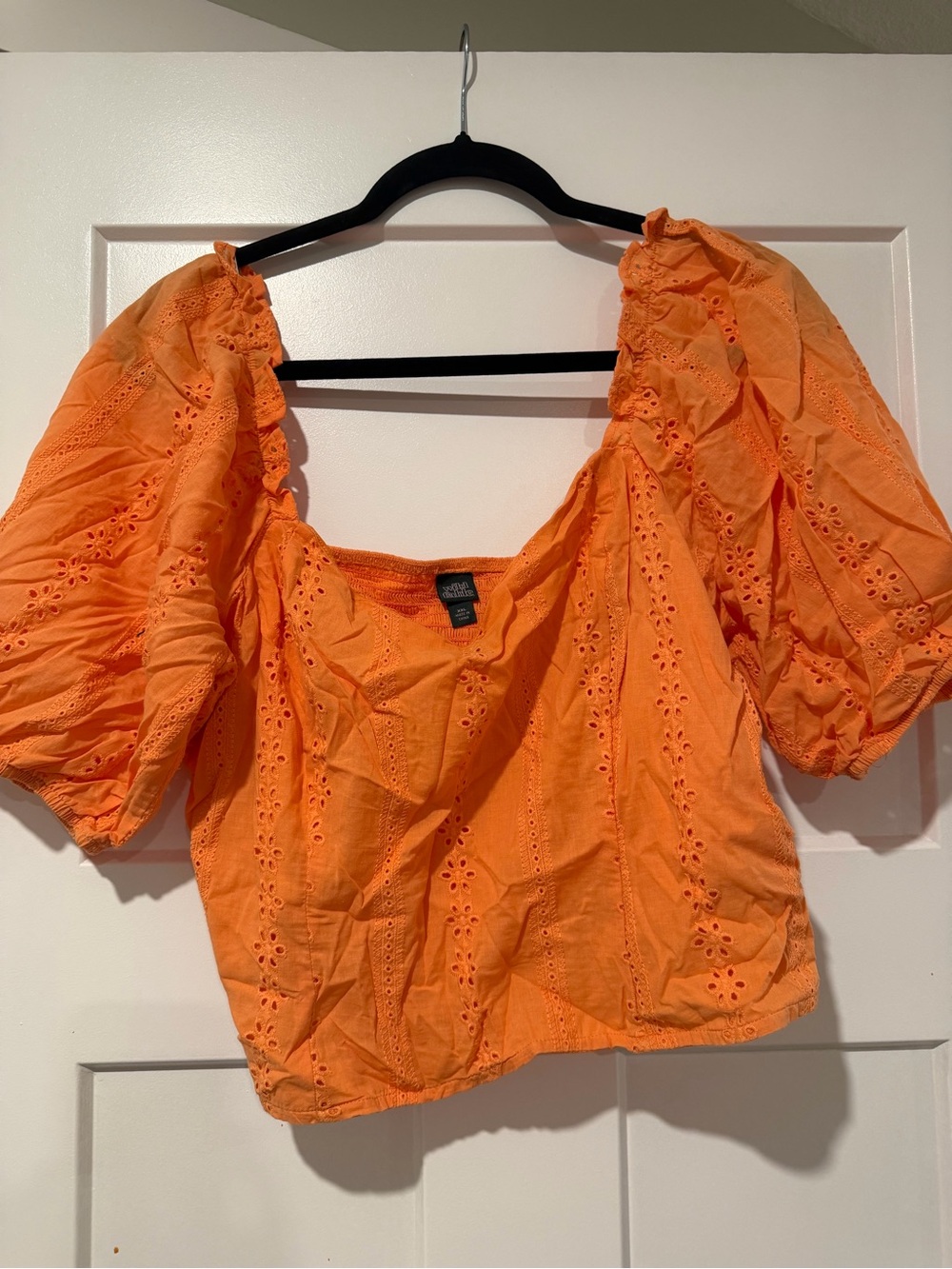 wild fable Orange Eyelet Puff-Sleeve Crop Top